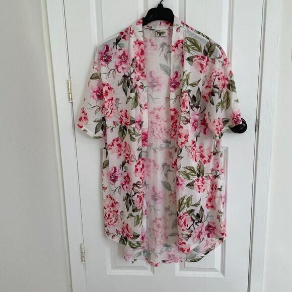 Show Me Your MuMu White Pink Floral Cover Up Open Cardigan One Size - Picture 9 of 10